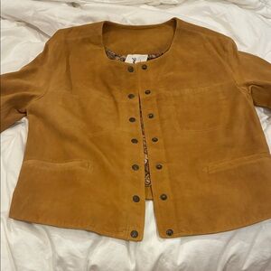 Free People Mustard Suede Snap-Front Jacket